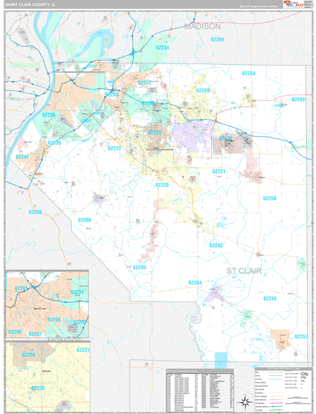 St. Clair County, IL Wall Map